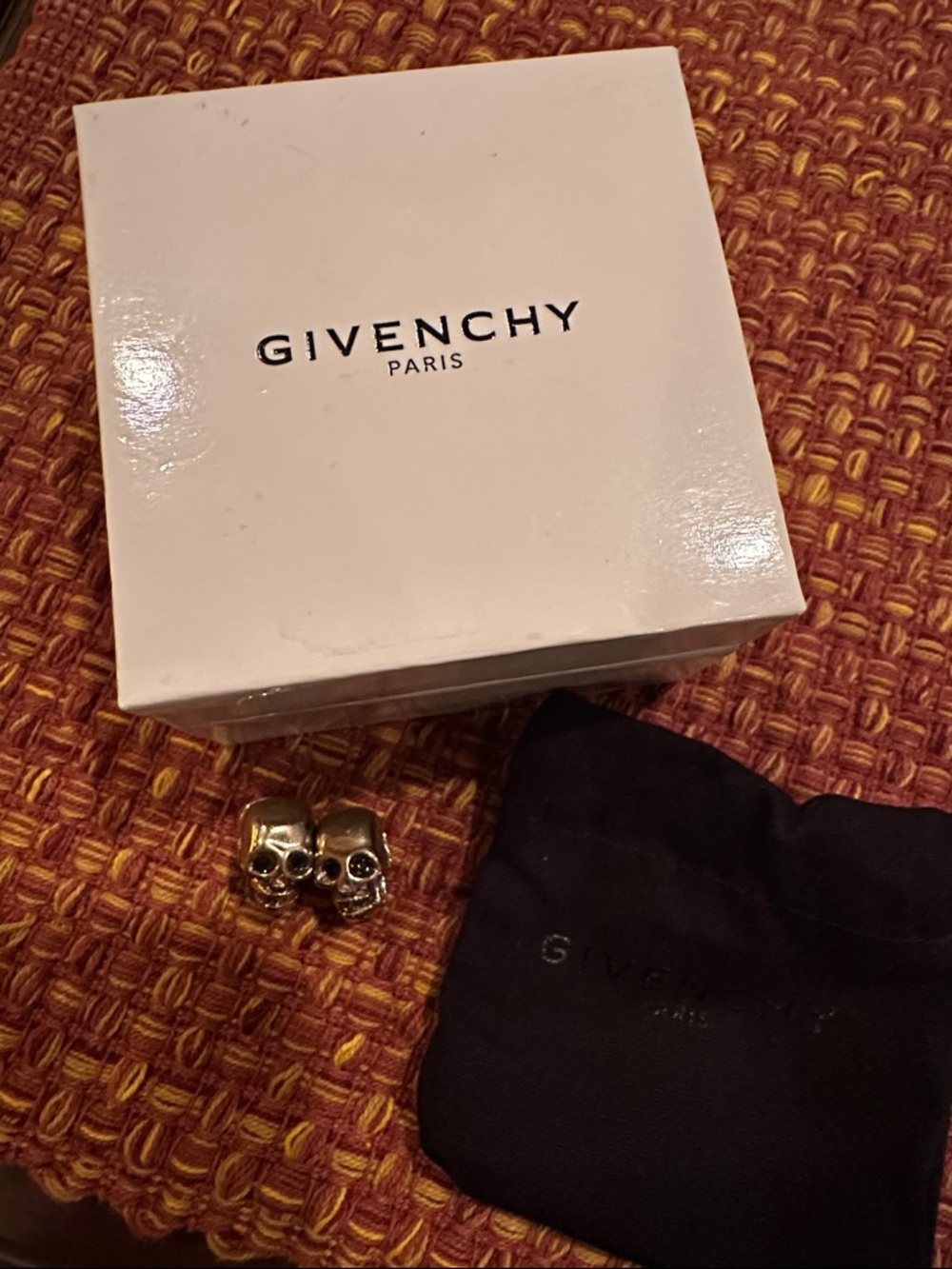 Givenchy Gold Skull Stud Earrings with Branded Pouch